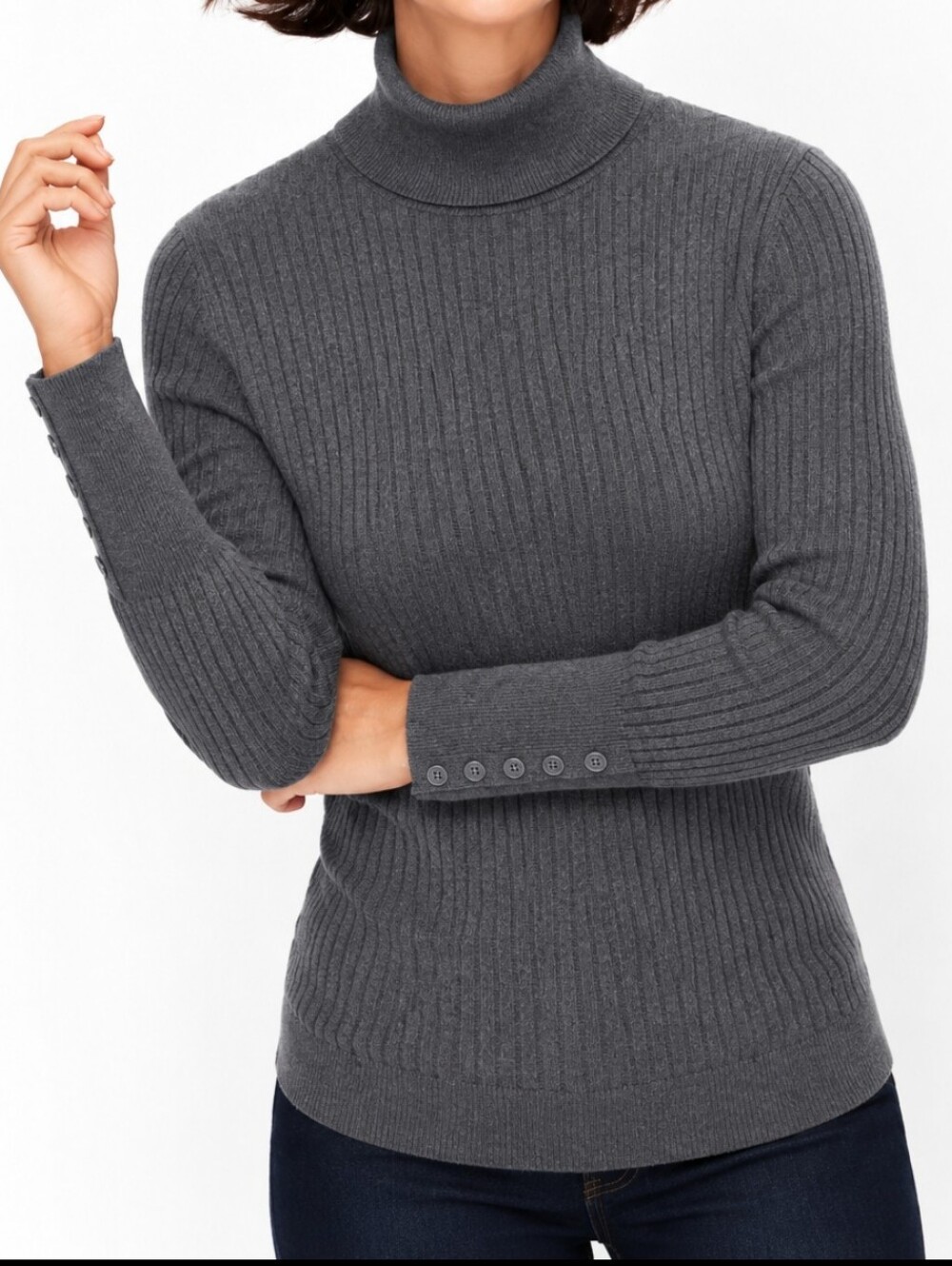 Talbots Gray Cotton Blend Ribbed Knit Turtleneck Sz Lg